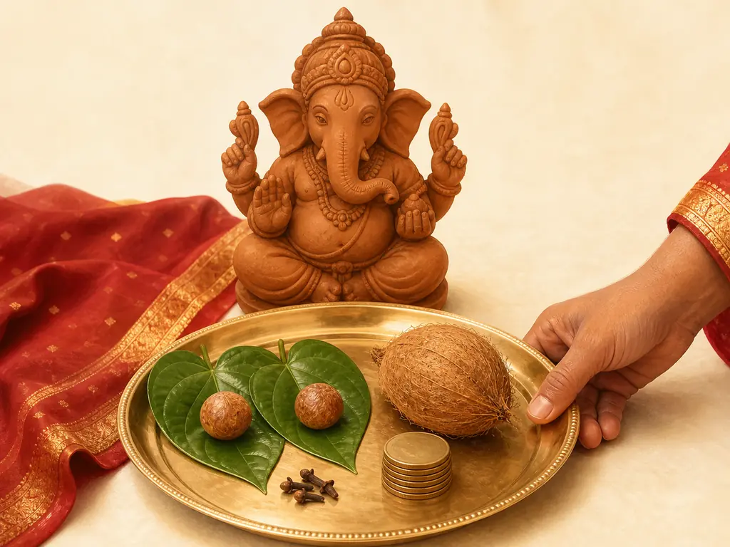 ताम्बूल · नारिकेल · दक्षिणा — गणेश पूजा विधि